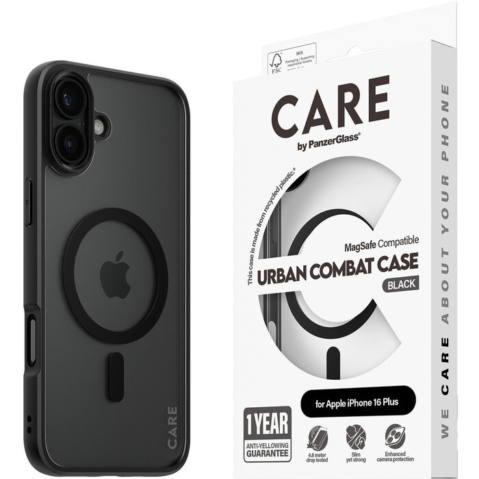 CARE by PanzerGlass CARE by PanzerGlass Flagship Case Transparent Urban Combat w. Black Frame & MagSafe iPhone 16 Plus