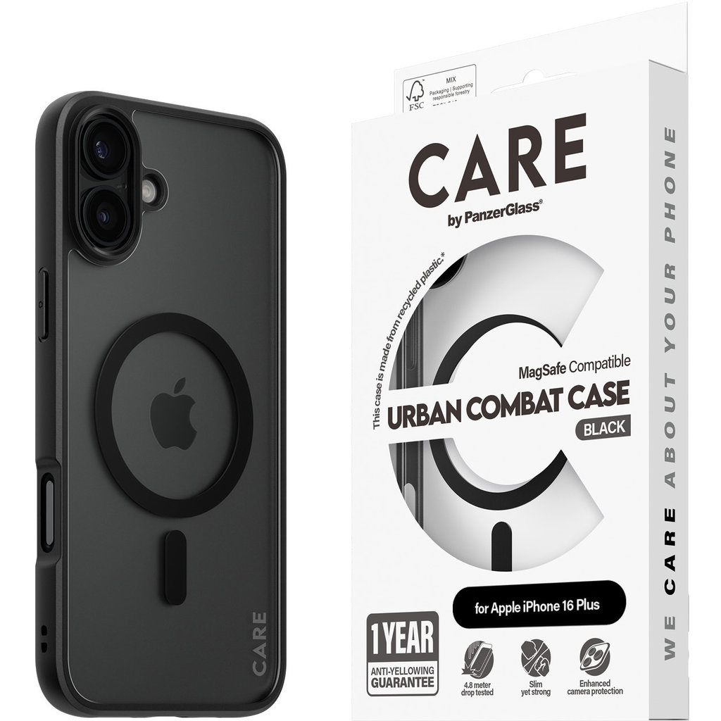 CARE by PanzerGlass CARE by PanzerGlass Flagship Case Transparent Urban Combat w. Black Frame & MagSafe iPhone 16 Plus, foto 5 van 5