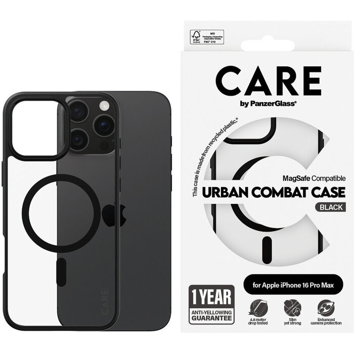 CARE by PanzerGlass CARE by PanzerGlass Flagship Case Transparent Urban Combat w. Black Frame & MagSafe iPhone 16 Pro Max