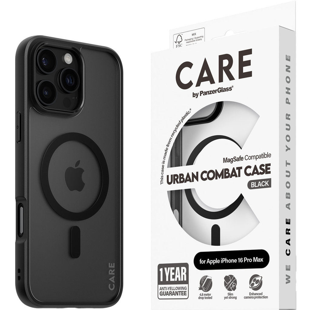 CARE by PanzerGlass PanzerGlass Urban Combat MagSafe Case iPhone 16 Pro Max - Zwart, foto 5 van 5