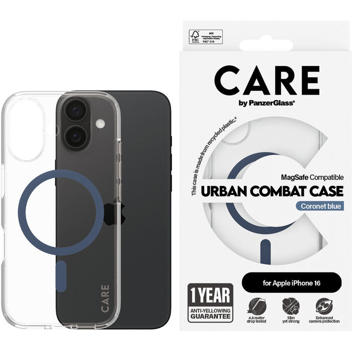 CARE by PanzerGlass CARE by PanzerGlass Flagship Case Transparent Urban Combat w. Blue MagSafe iPhone 16