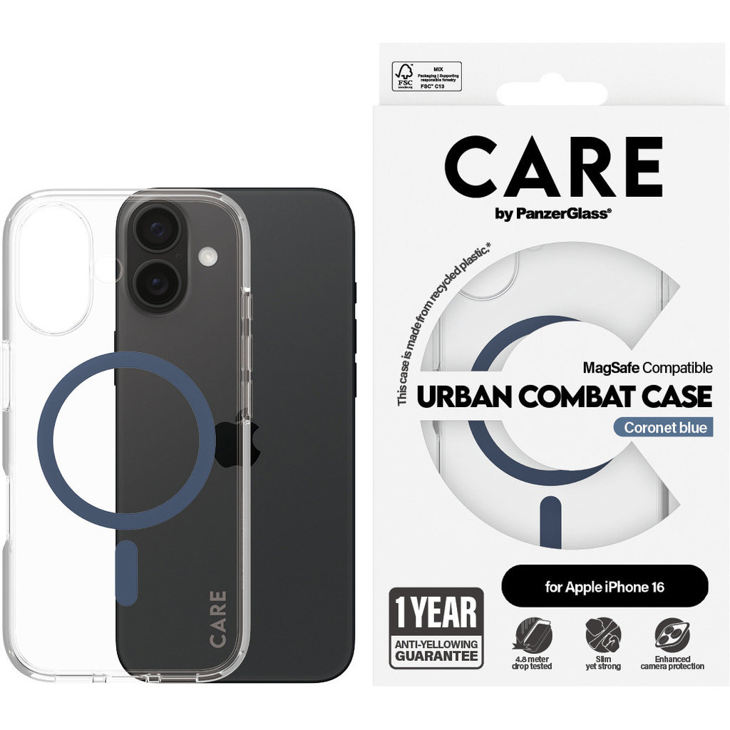 CARE by PanzerGlass PanzerGlass Urban Combat MagSafe Case voor iPhone 16 - Transparant