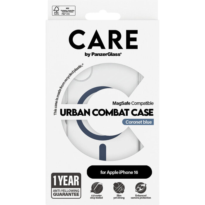 CARE by PanzerGlass CARE by PanzerGlass Flagship Case Transparent Urban Combat w. Blue MagSafe iPhone 16