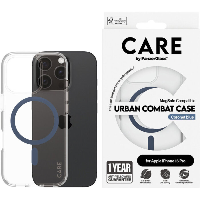 CARE by PanzerGlass CARE by PanzerGlass Flagship Case Transparent Urban Combat w. Blue MagSafe iPhone 16 Pro