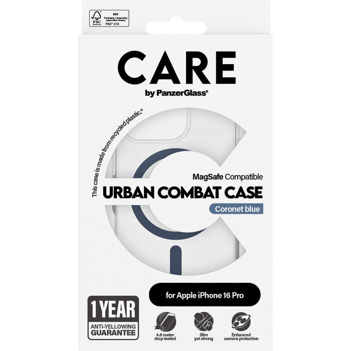 CARE by PanzerGlass CARE by PanzerGlass Flagship Case Transparent Urban Combat w. Blue MagSafe iPhone 16 Pro