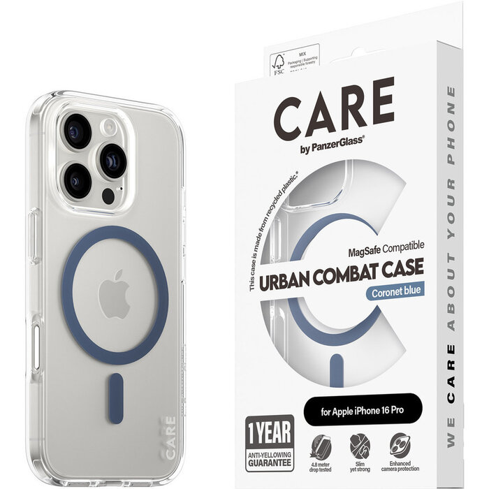 CARE by PanzerGlass CARE by PanzerGlass Flagship Case Transparent Urban Combat w. Blue MagSafe iPhone 16 Pro