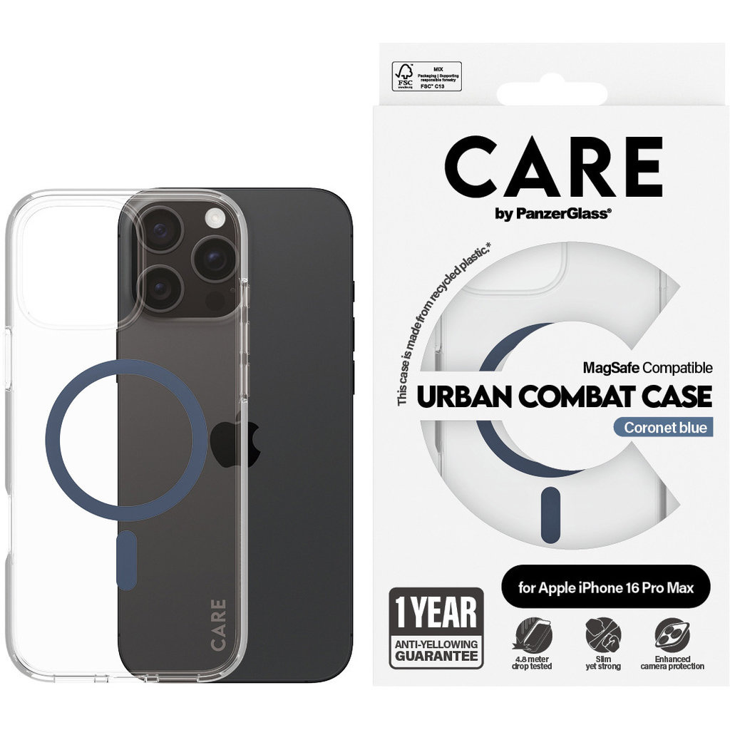 CARE by PanzerGlass PanzerGlass Urban Combat MagSafe Case voor iPhone 16 Pro Max - Transparant