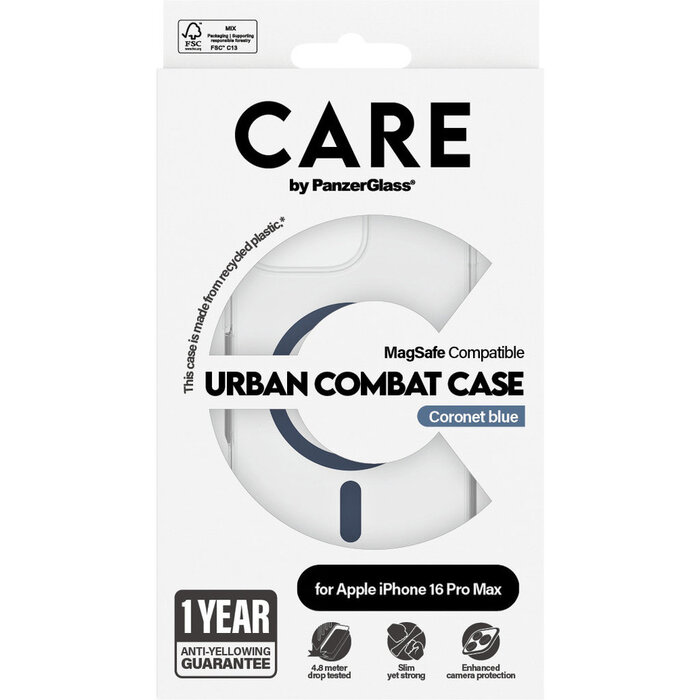 CARE by PanzerGlass PanzerGlass Urban Combat MagSafe Case voor iPhone 16 Pro Max - Transparant