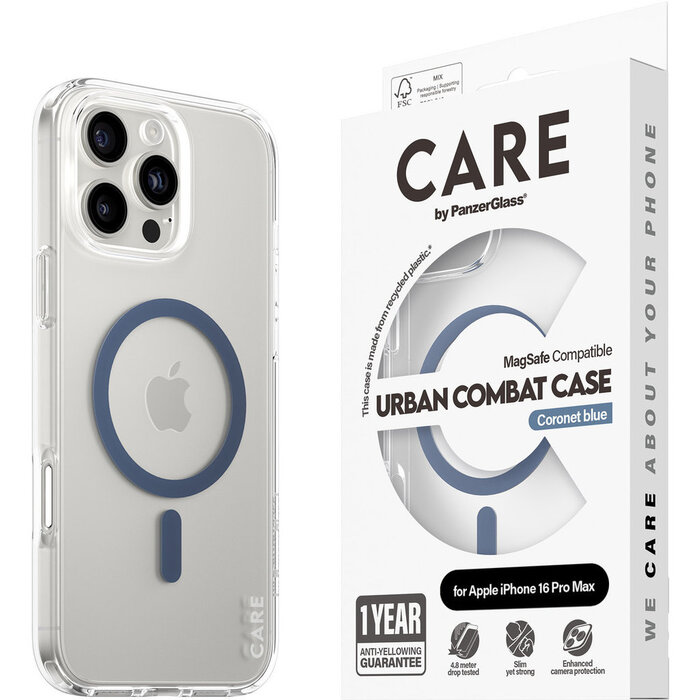 CARE by PanzerGlass CARE by PanzerGlass Flagship Case Transparent Urban Combat w. Blue MagSafe iPhone 16 Pro Max