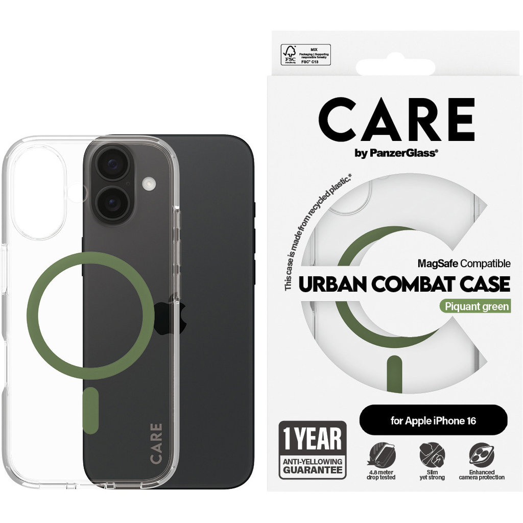 CARE by PanzerGlass PanzerGlass Urban Combat Case voor iPhone 16 - Transparant met MagSafe
