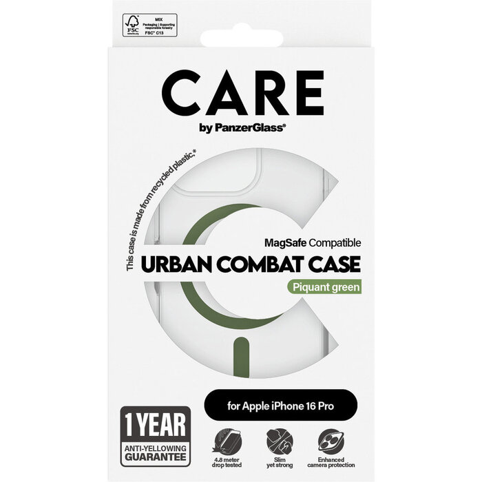 CARE by PanzerGlass CARE by PanzerGlass Flagship Case Transparent Urban Combat w. Green MagSafe iPhone 16 Pro