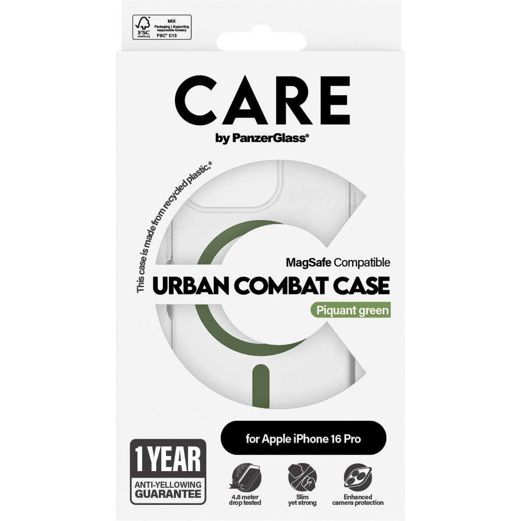 CARE by PanzerGlass CARE by PanzerGlass Flagship Case Transparent Urban Combat w. Green MagSafe iPhone 16 Pro