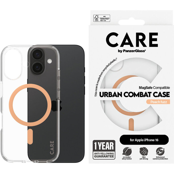 CARE by PanzerGlass PanzerGlass Urban Combat Case voor iPhone 16 met MagSafe - Transparant