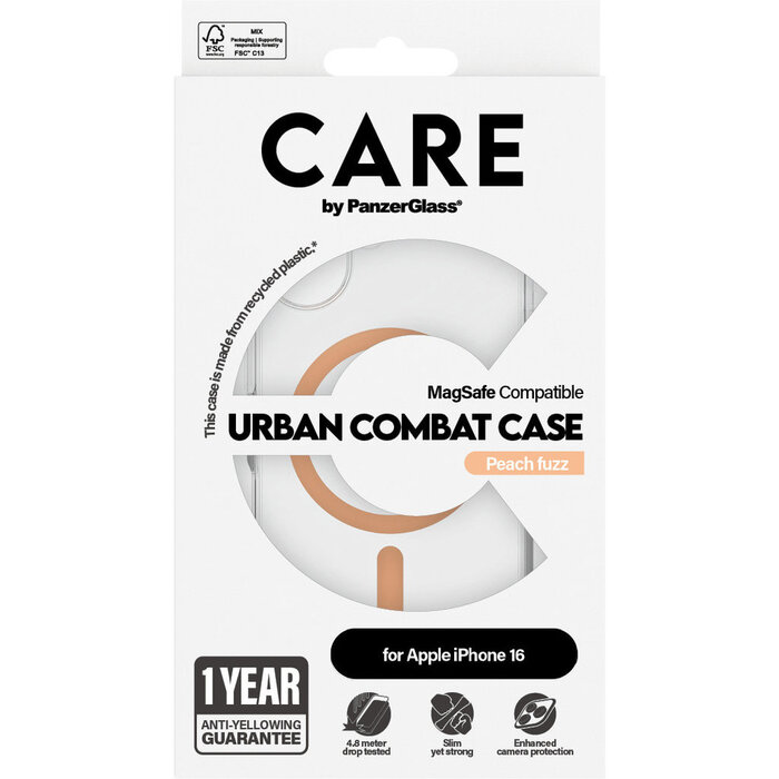 CARE by PanzerGlass CARE by PanzerGlass Flagship Case Transparent Urban Combat w. Peachy MagSafe iPhone 16