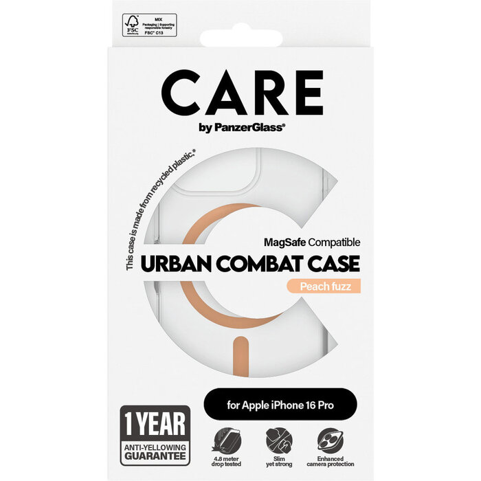 CARE by PanzerGlass PanzerGlass Urban Combat MagSafe Case iPhone 16 Pro - Transparant/Peachy