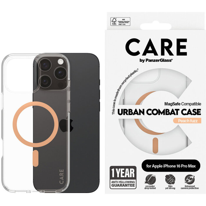 CARE by PanzerGlass CARE by PanzerGlass Flagship Case Transparent Urban Combat w. Peachy MagSafe iPhone 16 Pro Max