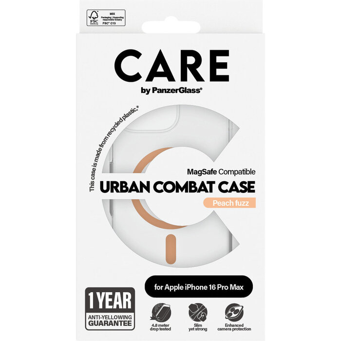CARE by PanzerGlass PanzerGlass Urban Combat MagSafe Case voor iPhone 16 Pro Max - Transparant