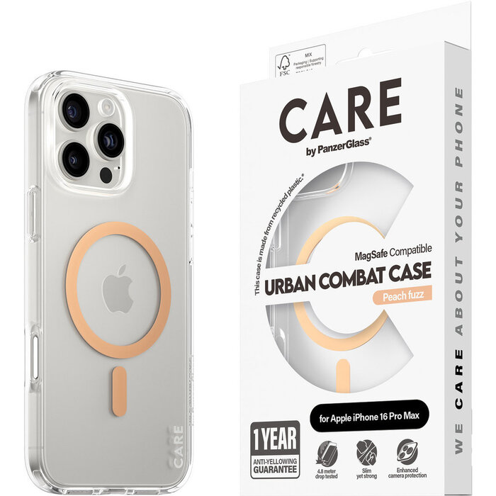 CARE by PanzerGlass PanzerGlass Urban Combat MagSafe Case voor iPhone 16 Pro Max - Transparant