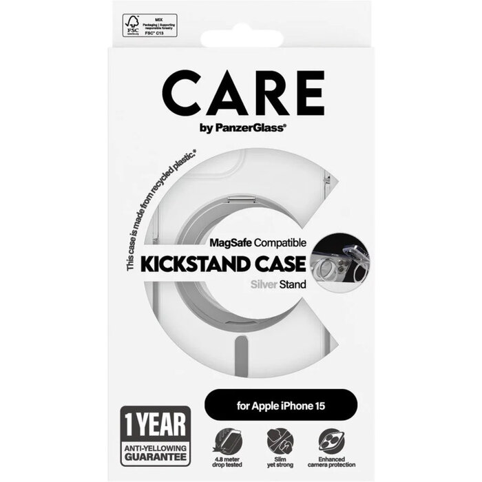 CARE by PanzerGlass CARE by PanzerGlass Feature Case Transparent w. Silver Kickstand & MagSafe iPhone15
