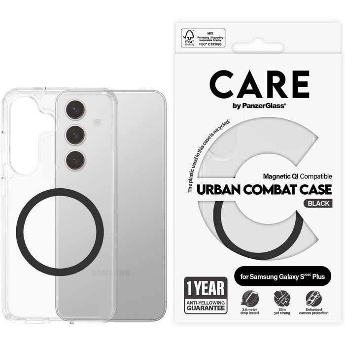CARE by PanzerGlass PanzerGlass Urban Combat Case voor Samsung S25 Plus met QI-module - Transparant