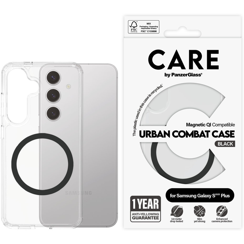 CARE by PanzerGlass PanzerGlass Urban Combat Case voor Samsung S25 Plus met QI-module - Transparant