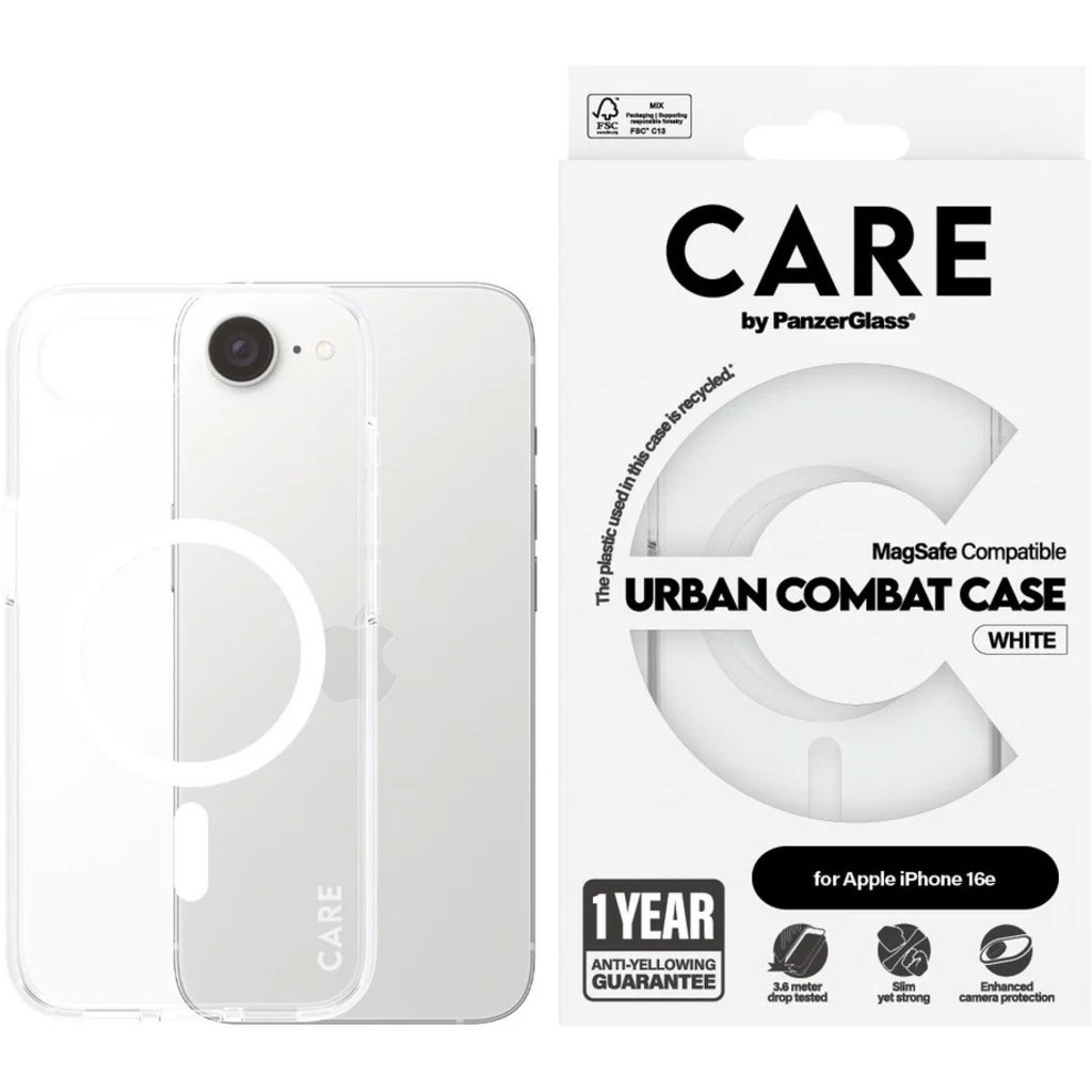 CARE by PanzerGlass CARE by PanzerGlass Flagship Case Transparent Urban Combat w. White MagSafe iPhone 17e/16e, foto 2 van 4