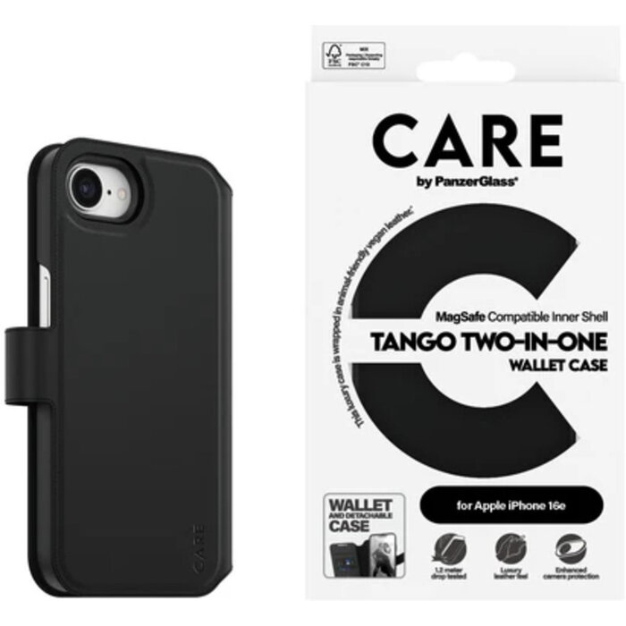 CARE by PanzerGlass PanzerGlass CARE 2-in-1 Wallet Case voor iPhone 17e / 16e - Zwart