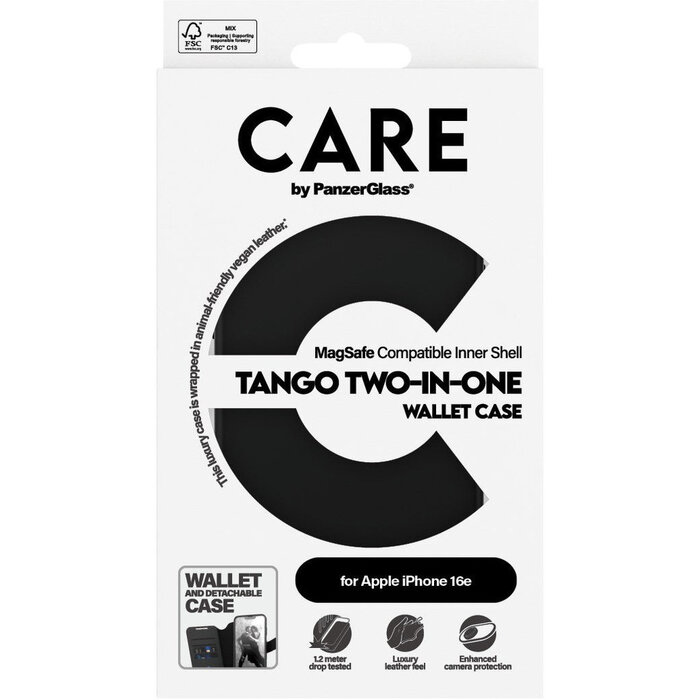 CARE by PanzerGlass PanzerGlass CARE 2-in-1 Wallet Case voor iPhone 17e / 16e - Zwart