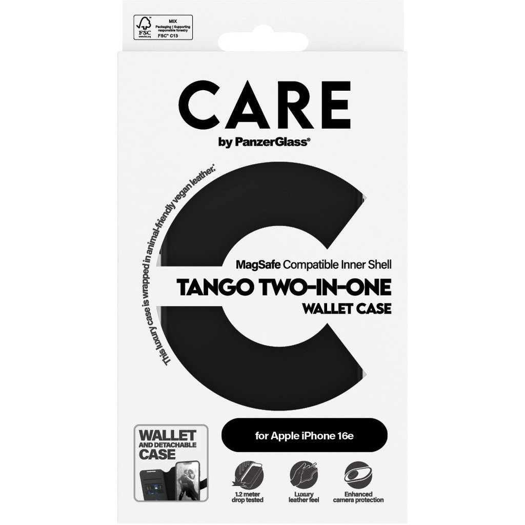 CARE by PanzerGlass PanzerGlass CARE 2-in-1 Wallet Case voor iPhone 17e / 16e - Zwart