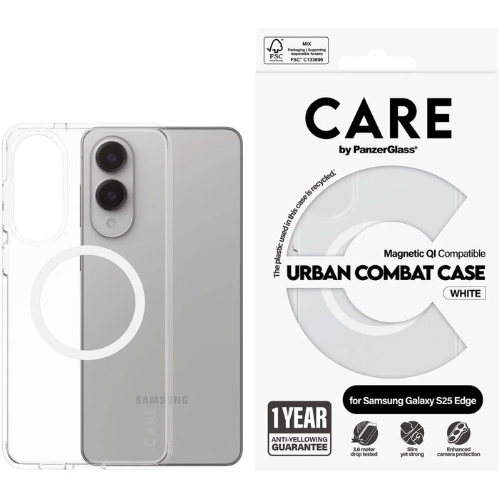 CARE by PanzerGlass PanzerGlass CARE Urban Combat Case Samsung S25 met QI-Module - Transparant