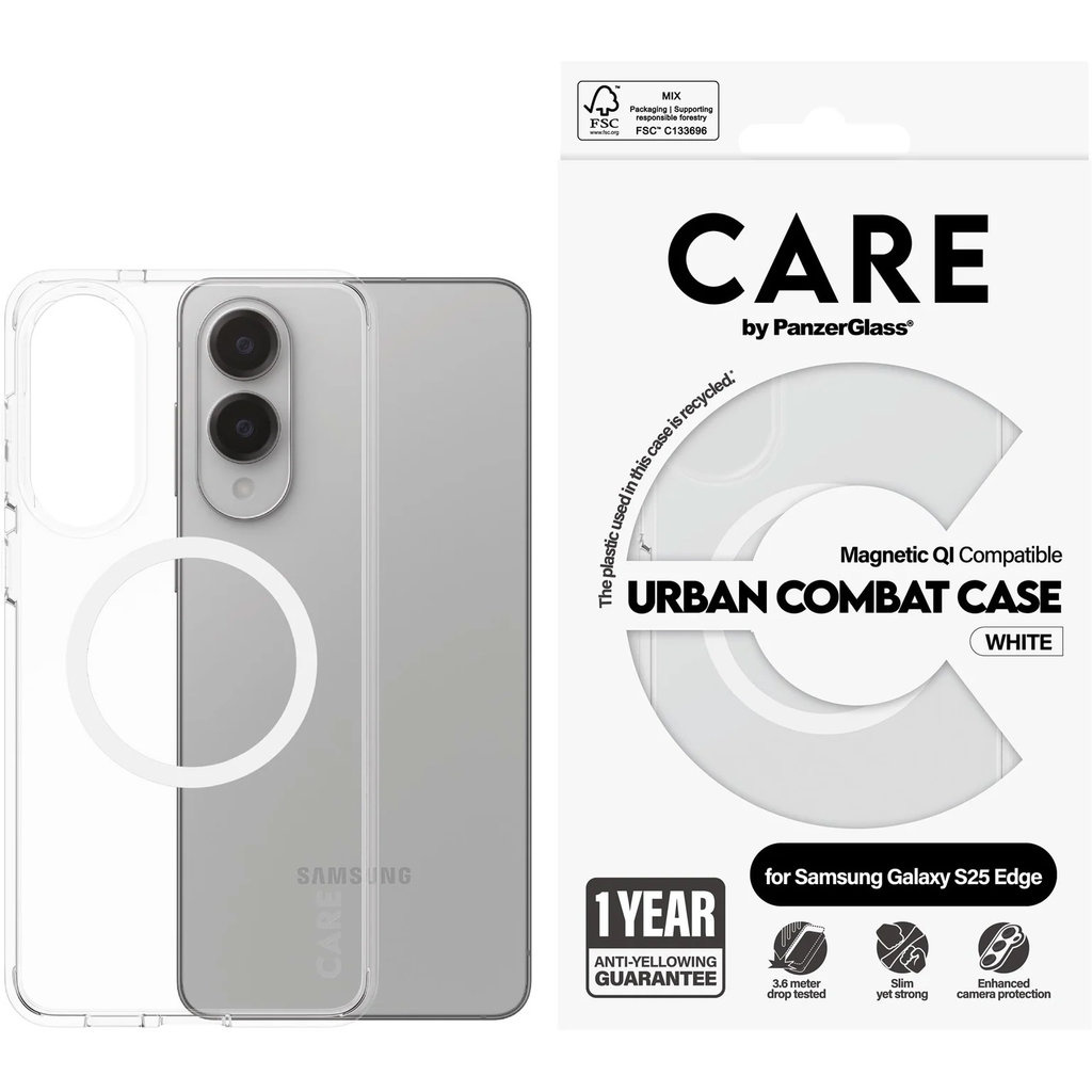 CARE by PanzerGlass PanzerGlass CARE Urban Combat Case Samsung S25 met QI-Module - Transparant