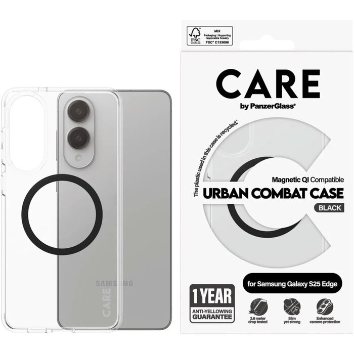 CARE by PanzerGlass CARE by PanzerGlass Flagship Case Transparent Urban Combat w. Black QI Module Samsung S25 Edge
