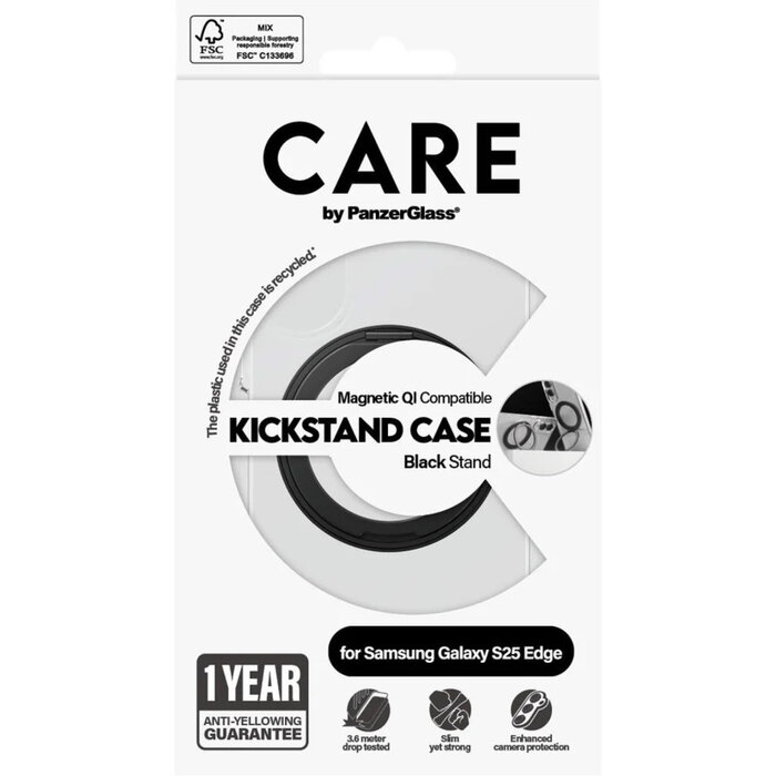 CARE by PanzerGlass CARE by PanzerGlass Feature Case Transparent w. Black Kickstand & QI Samsung S25 Edge