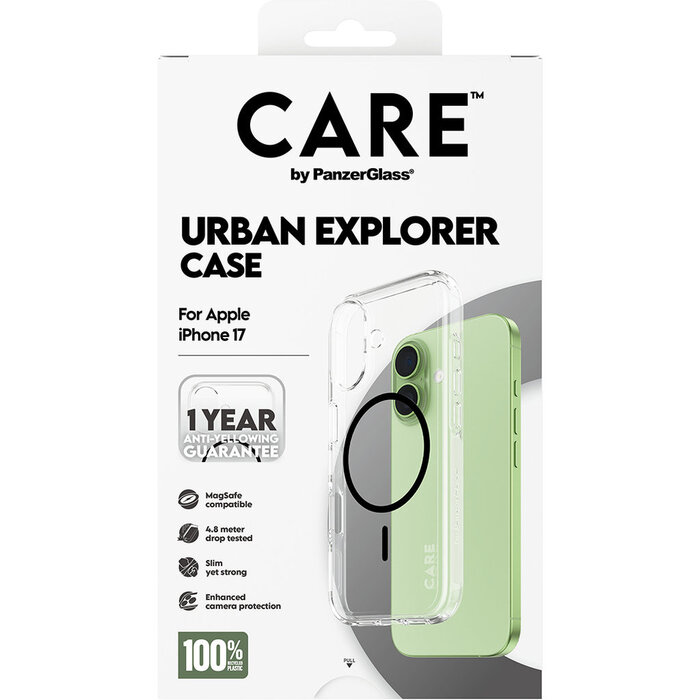 CARE by PanzerGlass PanzerGlass Urban Explorer MagSafe Hoesje voor iPhone 17 - Transparant Zwart