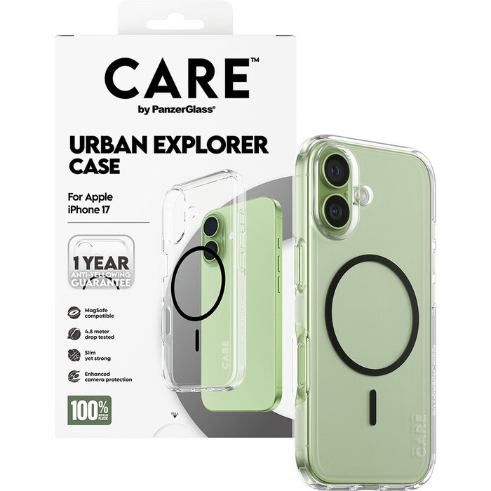 CARE by PanzerGlass PanzerGlass Urban Explorer MagSafe Hoesje voor iPhone 17 - Transparant Zwart