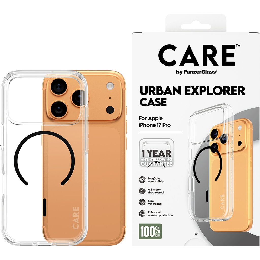 CARE by PanzerGlass PanzerGlass Urban Explorer MagSafe Hoesje iPhone 17 Pro - Transparant Zwart