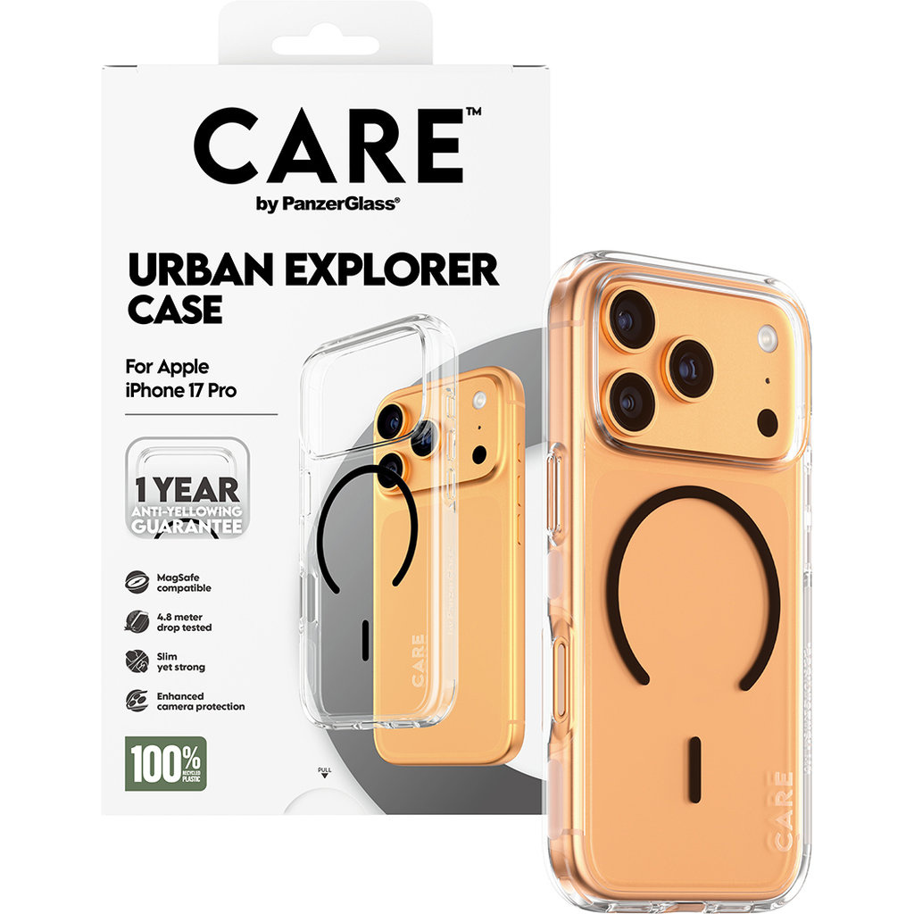 CARE by PanzerGlass PanzerGlass Urban Explorer MagSafe Hoesje iPhone 17 Pro - Transparant Zwart