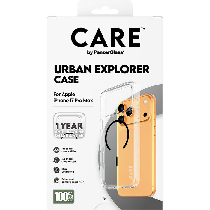 CARE by PanzerGlass PanzerGlass Urban Explorer MagSafe Hoesje iPhone 17 Pro Max - Transparant/Zwart