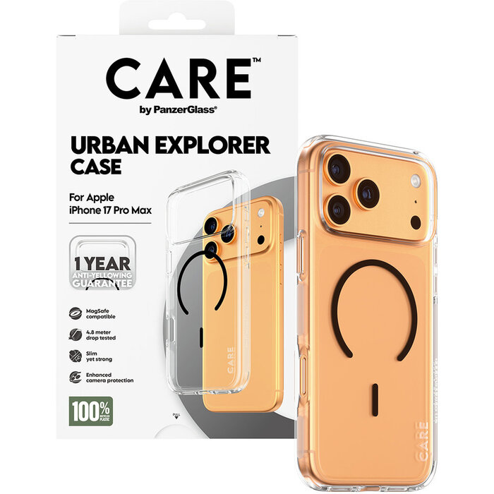 CARE by PanzerGlass PanzerGlass Urban Explorer MagSafe Hoesje iPhone 17 Pro Max - Transparant/Zwart