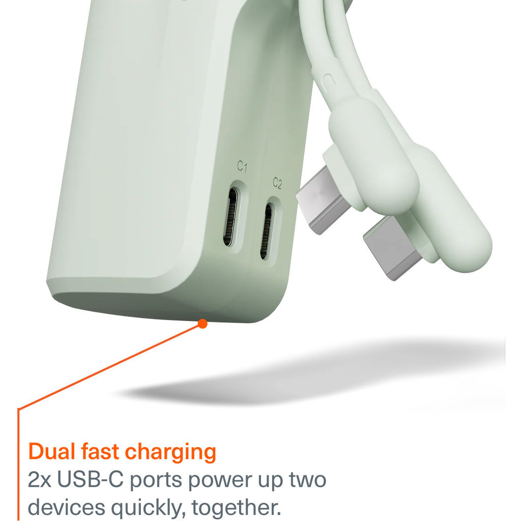 Cygnett Cygnett Thumboost 5K Powerbank with semi-integrated USB-C Cable Mint