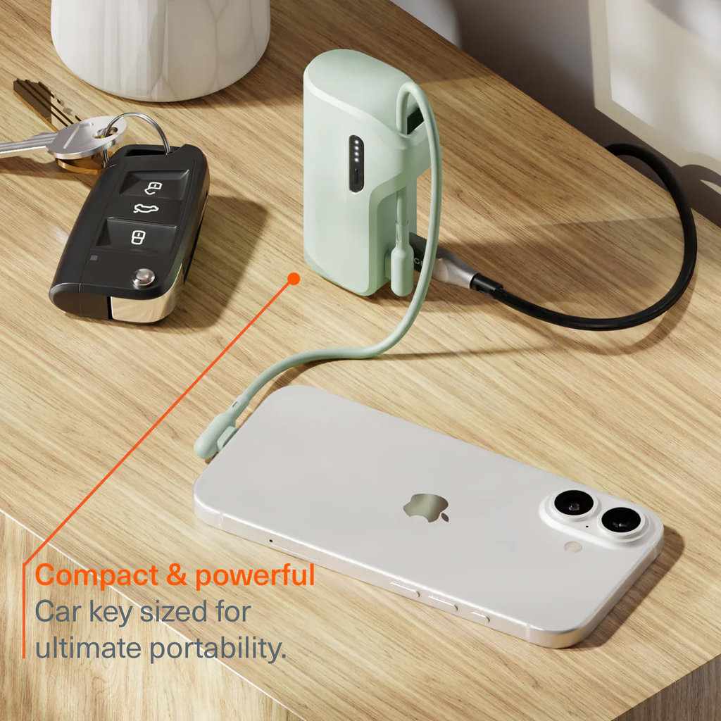 Cygnett Cygnett Thumboost 5K Powerbank with semi-integrated USB-C Cable Mint