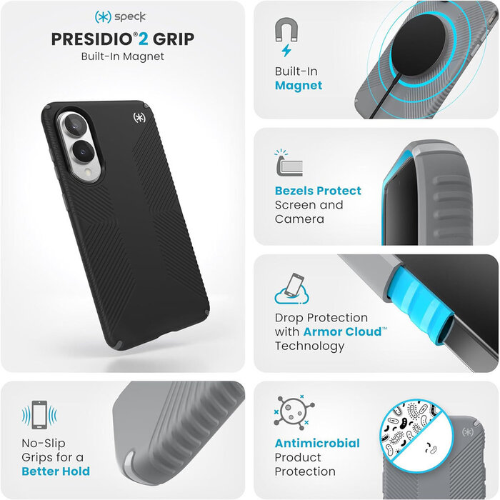 Speck Speck Presidio2 Grip MagSafe Hoesje Samsung Galaxy S25 Edge Zwart