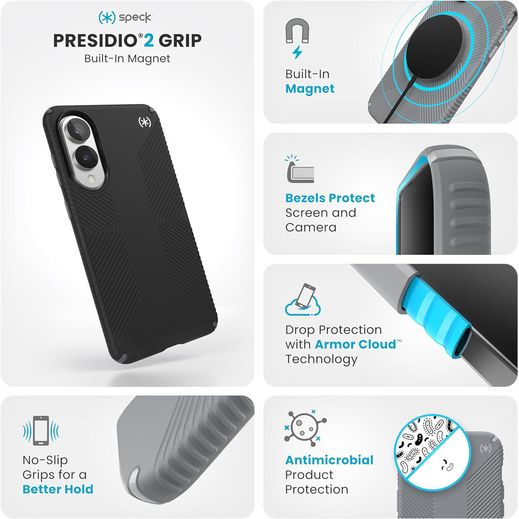 Speck Speck Presidio2 Grip MagSafe Hoesje Samsung Galaxy S25 Edge Zwart