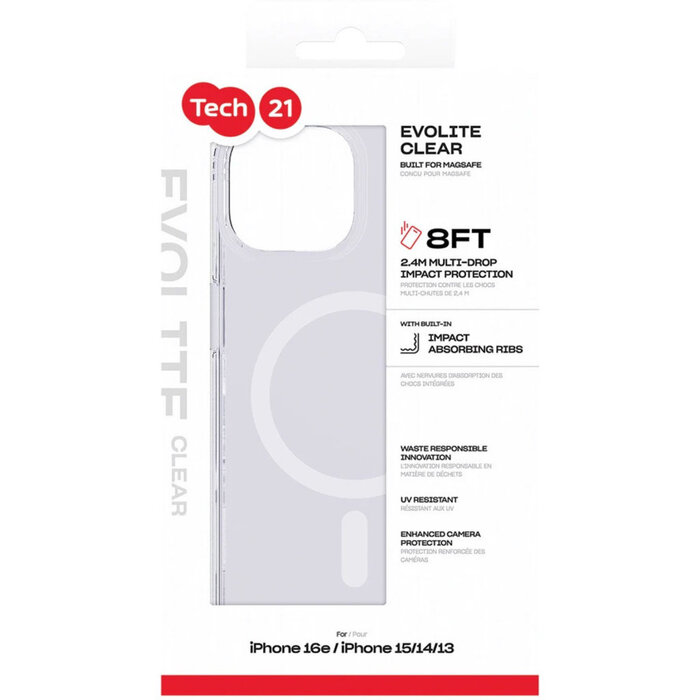 Tech21 Tech21 EvoLite MagSafe Case - iPhone 13/14/15/16e/17e - Transparant