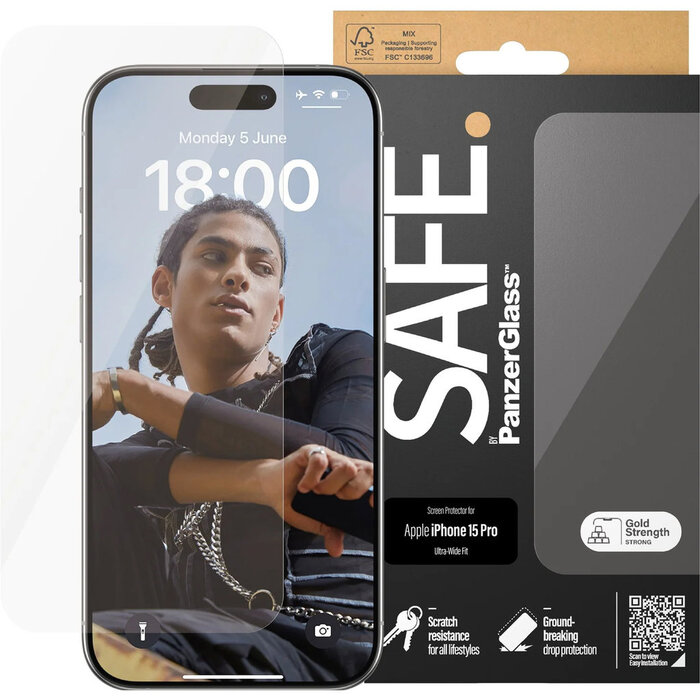 SAFE by PanzerGlass SAFE by PanzerGlass Screenprotector - Apple iPhone 15 Pro - Gehard Glas