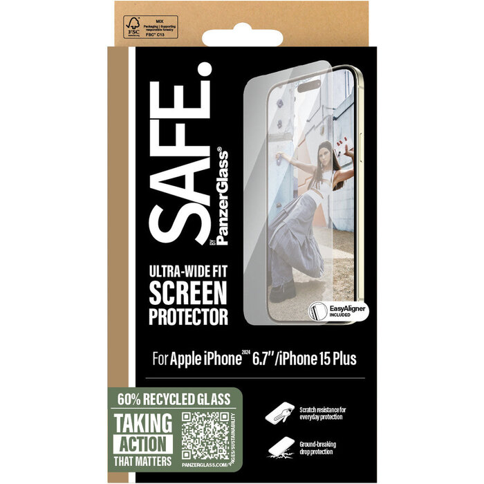 SAFE by PanzerGlass SAFE by PanzerGlass Ultra-Wide-Fit Screenprotector voor Apple iPhone 16 Plus / 15 Plus