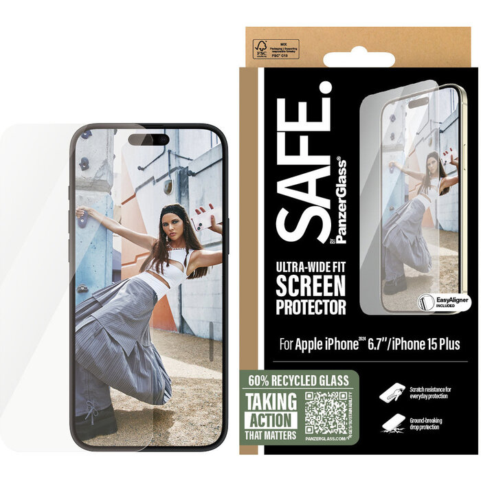 SAFE by PanzerGlass SAFE by PanzerGlass Ultra-Wide-Fit Screenprotector voor Apple iPhone 16 Plus / 15 Plus