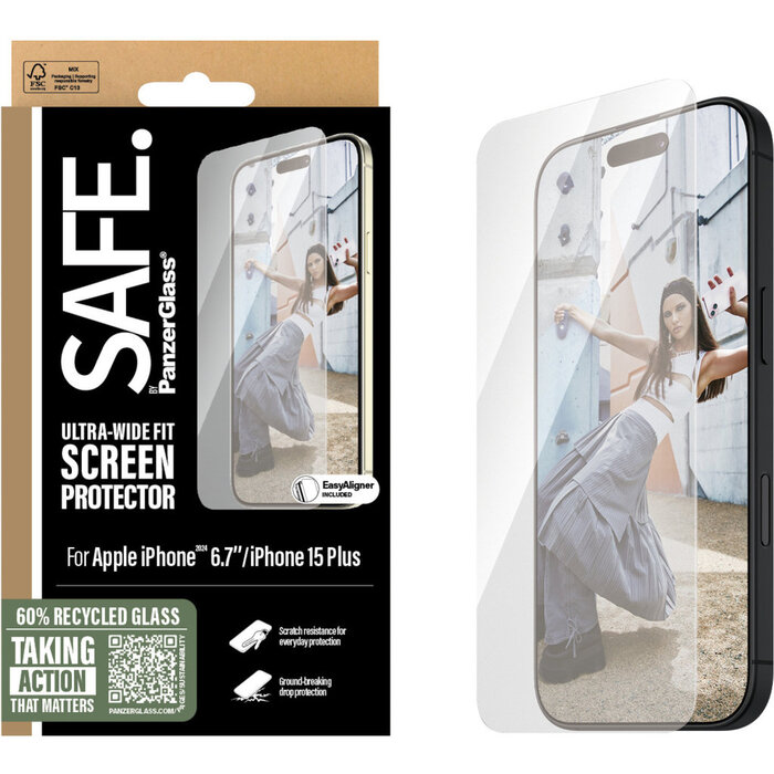 SAFE by PanzerGlass SAFE by PanzerGlass Ultra-Wide-Fit Screenprotector voor Apple iPhone 16 Plus / 15 Plus