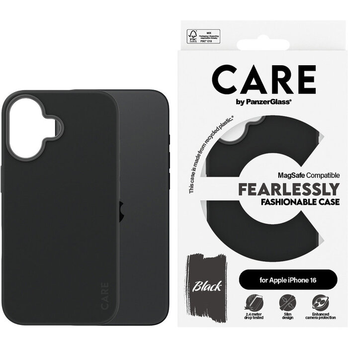 CARE by PanzerGlass PanzerGlass CARE Case Apple iPhone 16 - Zwart met MagSafe