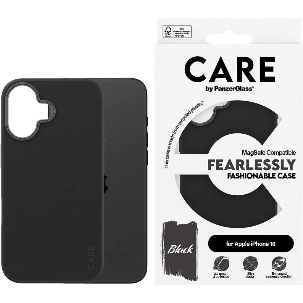CARE by PanzerGlass PanzerGlass CARE Case Apple iPhone 16 - Zwart met MagSafe